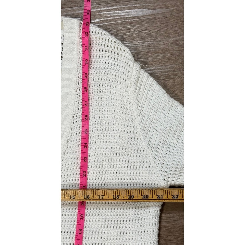 AQUA White Open Knit Long Cardigan Women's L Cotton Blend Coastal Minimalist - Picture 4 of 6